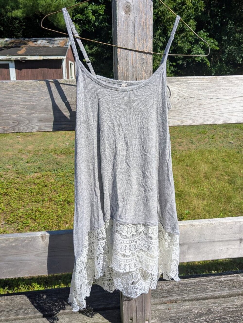 Soft Flowy Gray Tank Top Lace Bottom